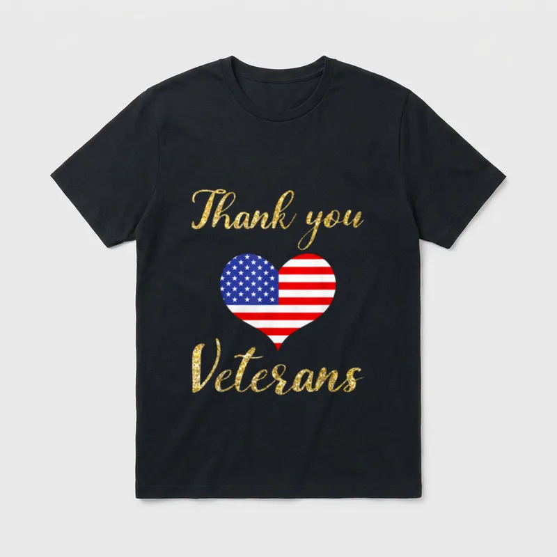 American Flag Heart Veterans Day T-Shirt – Classic T-Shirt in Black