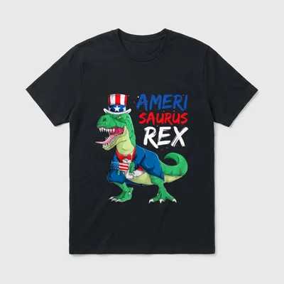 Amerisaurus Rex Toddler T-Shirt – Dinosaur in patriotic outfit with text AMERI SAURUS REX – Classic T-Shirt in Black