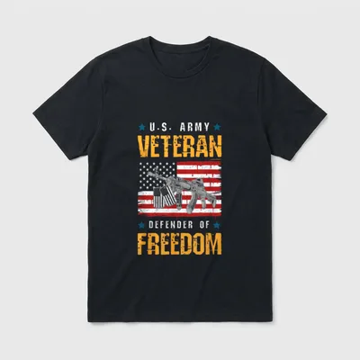 US Veteran Defender Freedom T-Shirt – U.S. ARMY VETERAN DEFENDER OF FREEDOM with flag and dog tags – Classic T-Shirt in Black