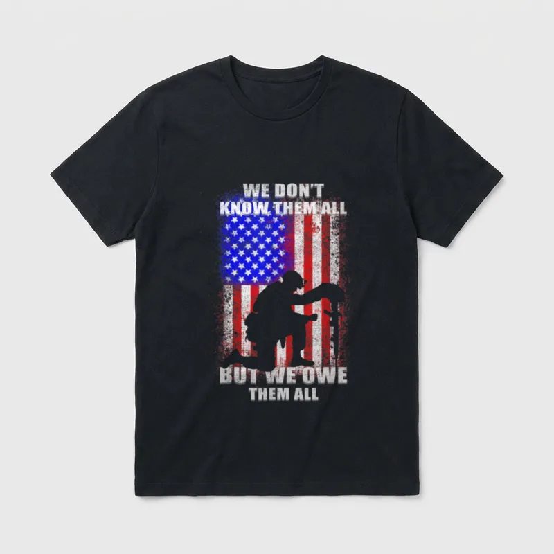 Veterans Day Gratitude T-Shirt – Soldier silhouette with American flag and text about Veterans Day – Classic T-Shirt in Black