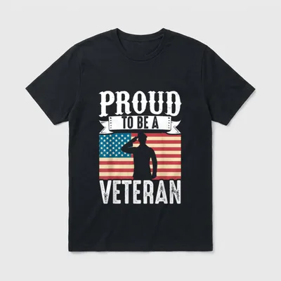 Proud Be A Veteran Veterans Day Shirts T-Shirt – PROUD TO BE A VETERAN text with soldier and flag – Classic T-Shirt in Black