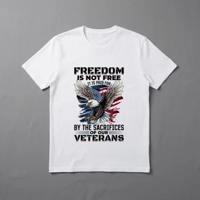 Freedom Is Not Free Veteran T-Shirt – Text reading freedom is not free with eagle and flag – Classic T-Shirt in Black
