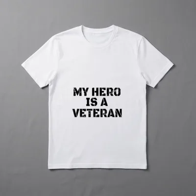 Veterans Day Military T-Shirt – MY HERO IS A VETERAN in bold distressed black letters – Classic T-Shirt in Black
