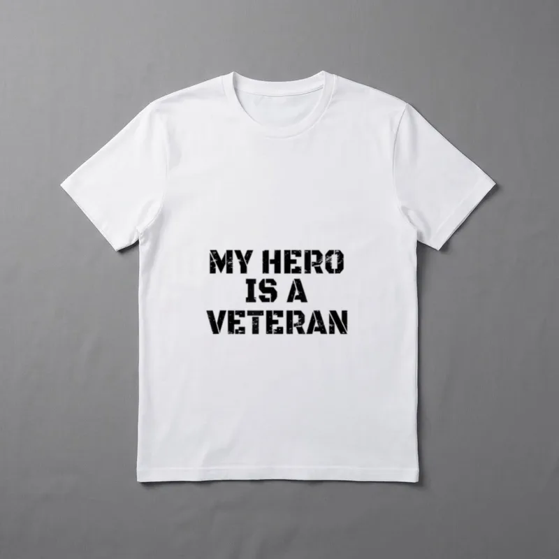 Veterans Day Military T-Shirt – MY HERO IS A VETERAN in bold distressed black letters – Classic T-Shirt in Black