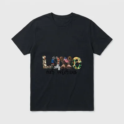 Love Our Veterans Day Proud Flag T-Shirt – LOVE our veterans with military symbols – Classic T-Shirt in Black