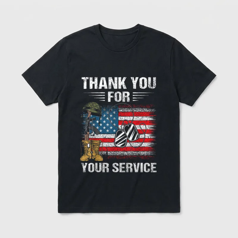 Veterans Day American Flag Veteran Thanks T-Shirt – Classic T-Shirt in Black