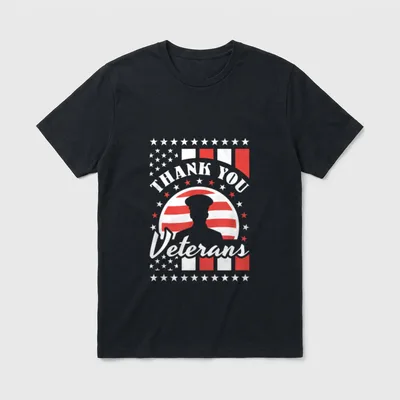 Veteran's Day T-Shirt – Thank You Veterans graphic with soldier silhouette and stars – Classic T-Shirt in Black