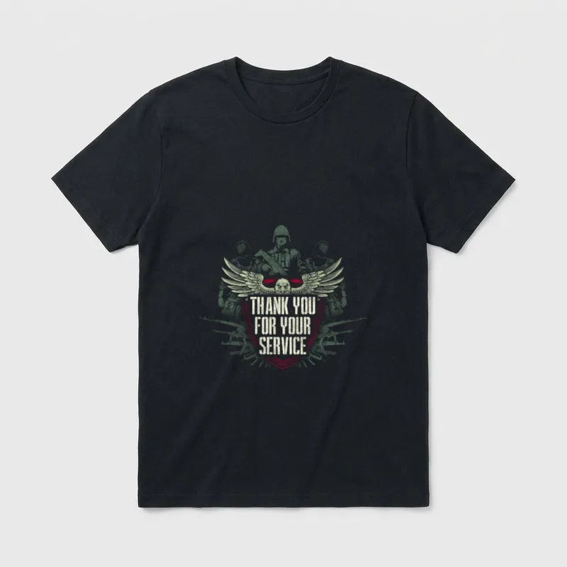 Military Veteran Eagle T-Shirt – Eagle and soldier silhouette with Thank You For Your Service text – Classic T-Shirt in Black