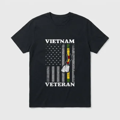 American Flag Vietnam Vet T-Shirt – VIETNAM and VETERAN text with dog tags in flag colors – Classic T-Shirt in Black