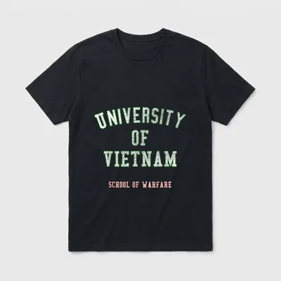 Vietnam Veteran University T-Shirt – University of Vietnam in green, School of Warfare in red – Classic T-Shirt in Black
