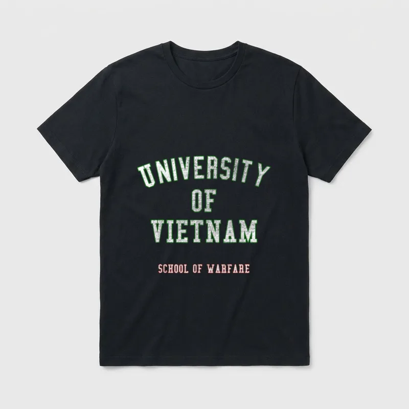 Vietnam Veteran University T-Shirt – University of Vietnam in green, School of Warfare in red – Classic T-Shirt in Black