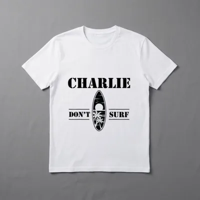 Vietnam Veteran Charlie Dont Surf T-Shirt – CHARLIE DON'T SURF text with surfboard illustration – Classic T-Shirt in Black