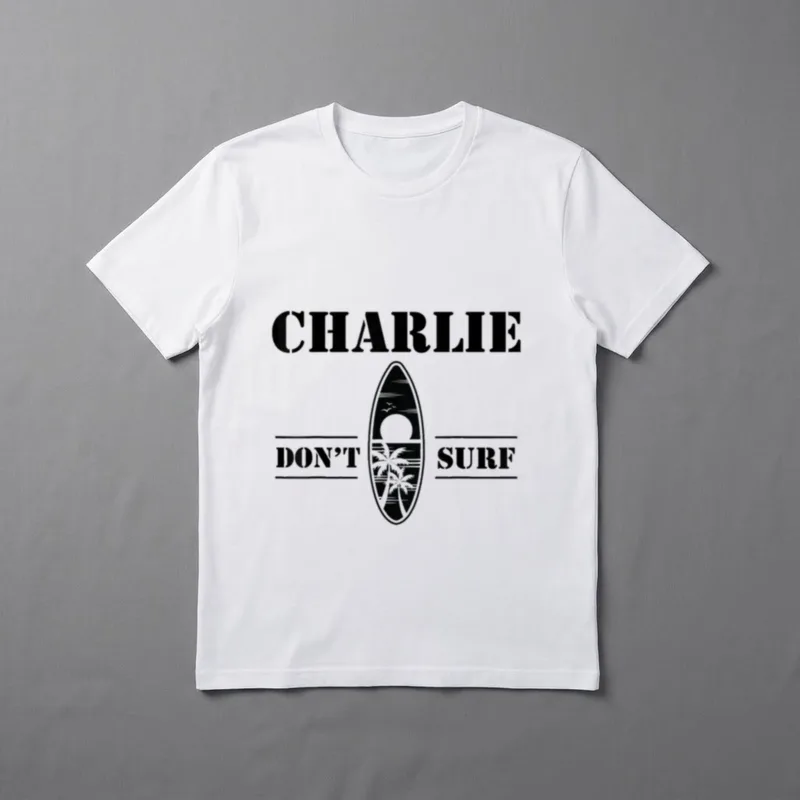 Vietnam Veteran Charlie Dont Surf T-Shirt – CHARLIE DON'T SURF text with surfboard illustration – Classic T-Shirt in Black
