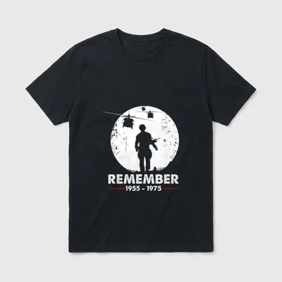 Remember Vietnam Veteran T-Shirt – REMEMBER 1955 - 1975 with soldier and helicopter silhouettes – Classic T-Shirt in Black