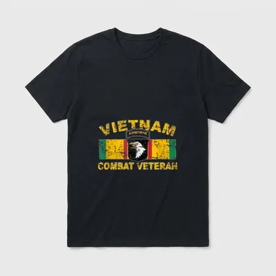 Vietnam Combat Veteran Airborne T-Shirt – VIETNAM AIRBORNE COMBAT VETERAN text with 101st insignia – Classic T-Shirt in Black
