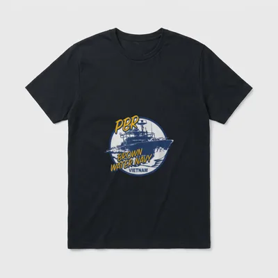 Patrol Boat River Vietnam T-Shirt – PBR BROWN WATER NAVY VIETNAM text with patrol boat graphic – Classic T-Shirt in Black