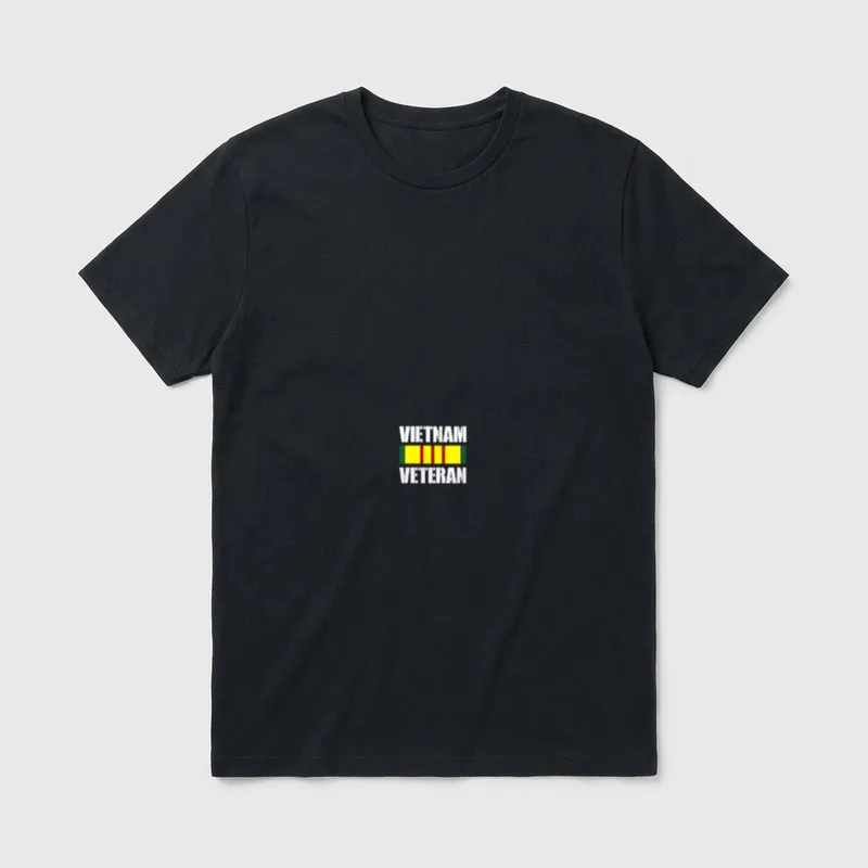 Proud Vietnam Vet T-Shirt – VIETNAM VETERAN text with service ribbon – Classic T-Shirt in Black