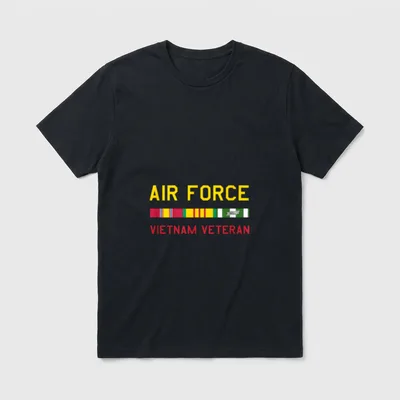 US Air Force Vet T-Shirt – AIR FORCE text with service ribbon rack and VIETNAM VETERAN text – Classic T-Shirt in Black