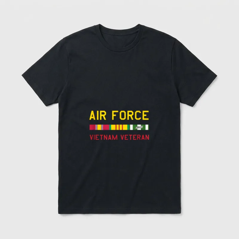 US Air Force Vet T-Shirt – AIR FORCE text with service ribbon rack and VIETNAM VETERAN text – Classic T-Shirt in Black