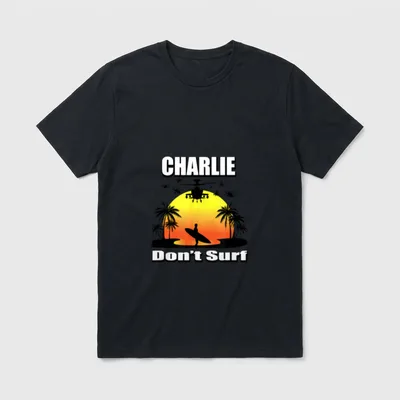 Vietnam Veteran Surfer T-Shirt – CHARLIE Don't Surf text with surfer and helicopters – Classic T-Shirt in Black