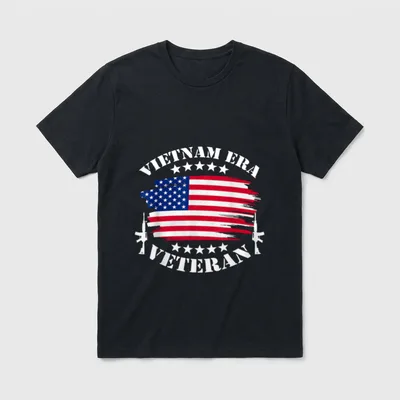 Vietnam Era USA Flag T-Shirt – "VIETNAM ERA" and "VETERAN" text with brushstroke flag – Classic T-Shirt in Black