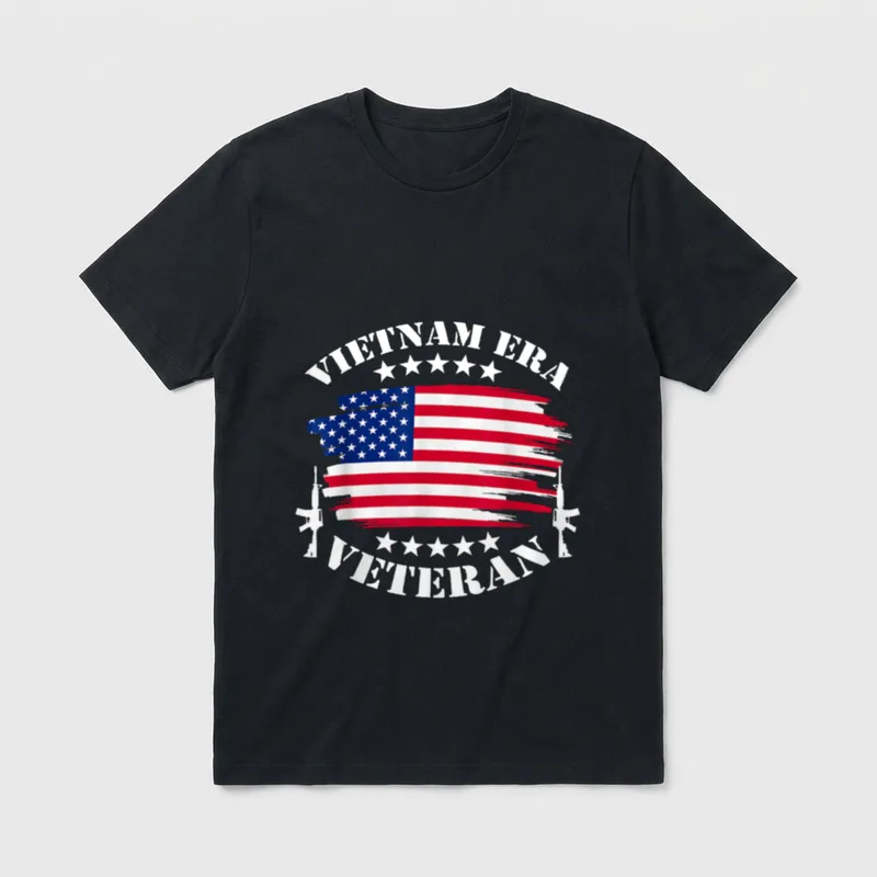 Vietnam Era USA Flag T-Shirt – "VIETNAM ERA" and "VETERAN" text with brushstroke flag – Classic T-Shirt in Black