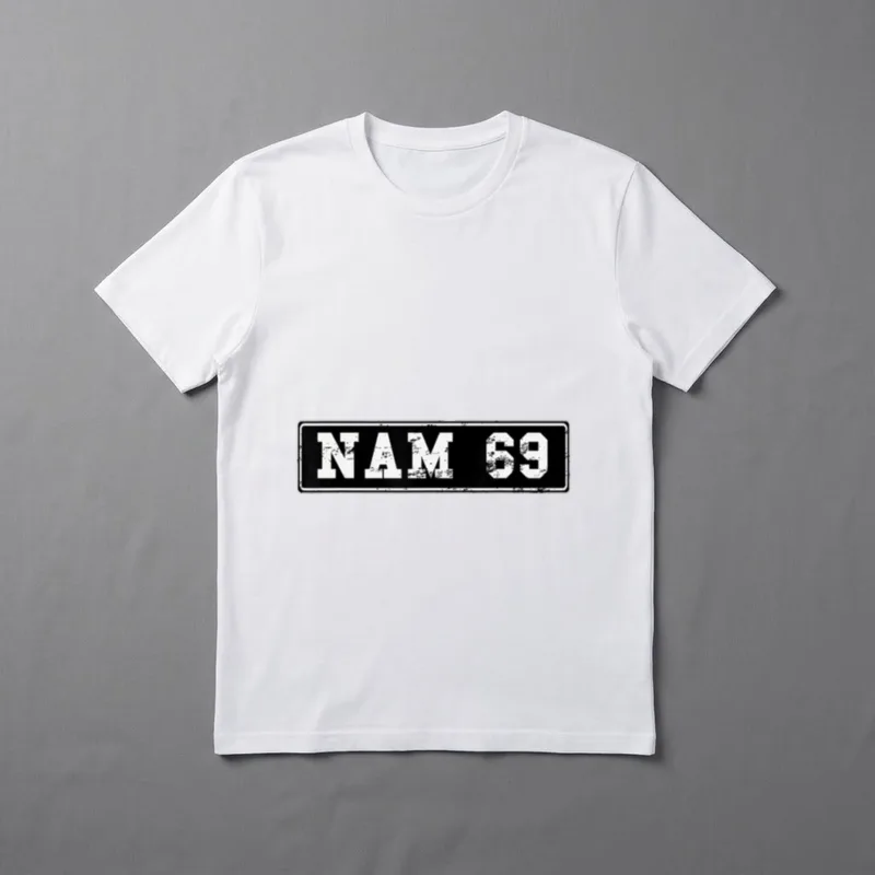 Vietnam Vet License Plate T-Shirt – Black license plate with white text reading NAM 69 – Classic T-Shirt in Black
