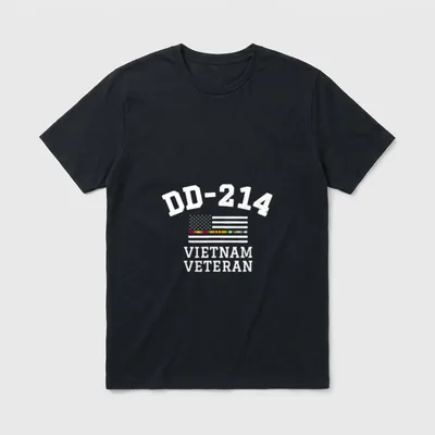 Vietnam Veteran DD-214 Alumni T-Shirt – DD-214 VIETNAM VETERAN with flag and service ribbons – Classic T-Shirt in Black