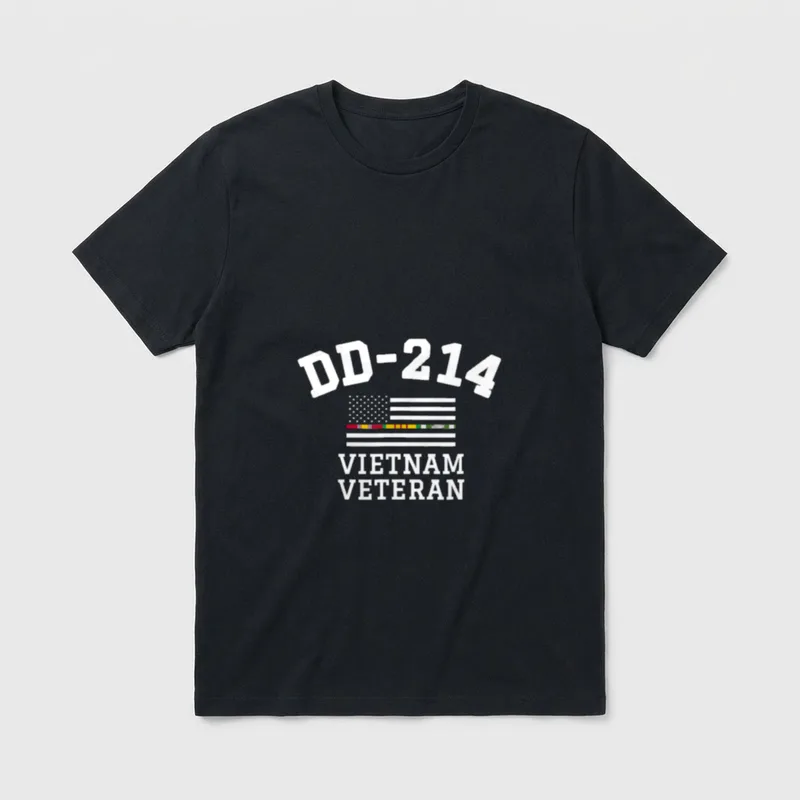 Vietnam Veteran DD-214 Alumni T-Shirt – DD-214 VIETNAM VETERAN with flag and service ribbons – Classic T-Shirt in Black