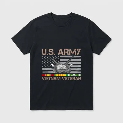 US Army Vietnam T-Shirt – U.S. ARMY and VIETNAM VETERAN text with helmet, rifles and grenades – Classic T-Shirt in Black