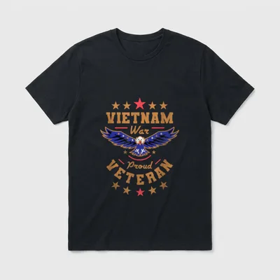 Proud War Veteran T-Shirt – VIETNAM War Proud VETERAN with eagle and stars – Classic T-Shirt in Black