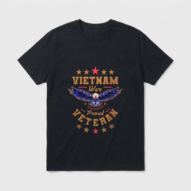 Proud War Veteran T-Shirt – VIETNAM War Proud VETERAN with eagle and stars – Classic T-Shirt in Black