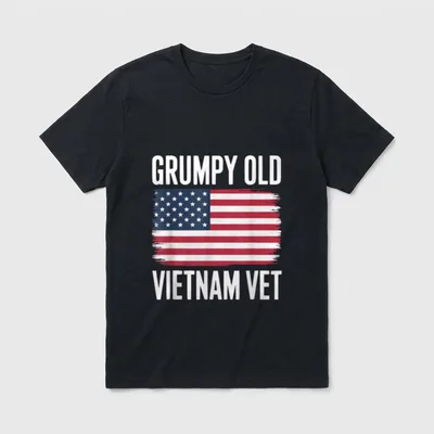 Vietnam War Veteran Pride T-Shirt – GRUMPY OLD" and "VIETNAM VET" with distressed flag – Classic T-Shirt in Black