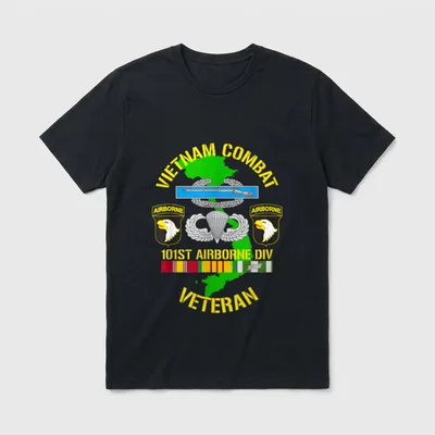 Military Vietnam Service Veteran T-Shirt – 101st Airborne Division Vietnam Combat Veteran insignia – Classic T-Shirt in Black