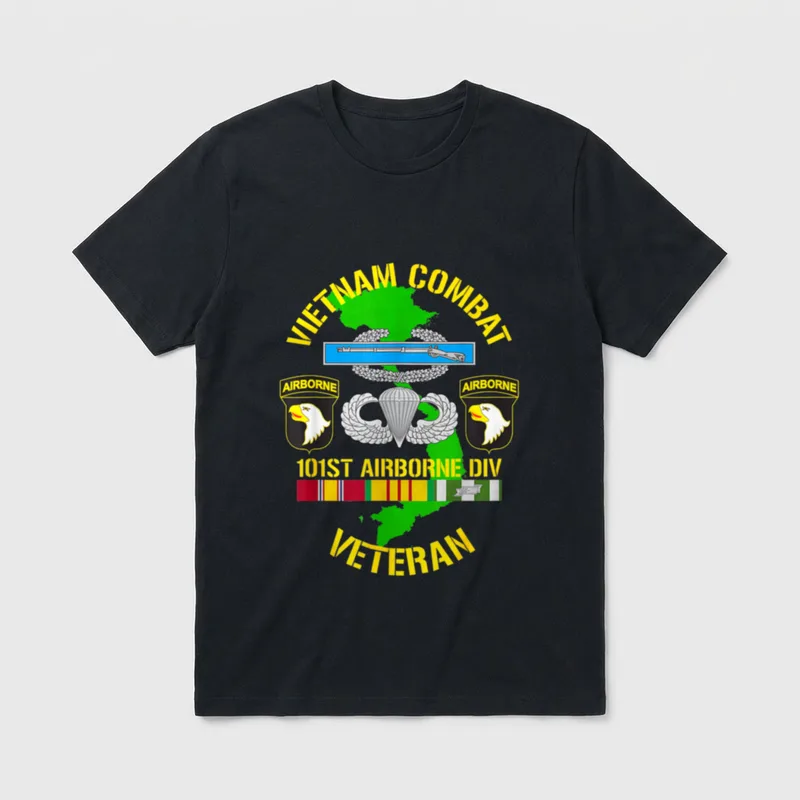 Military Vietnam Service Veteran T-Shirt – 101st Airborne Division Vietnam Combat Veteran insignia – Classic T-Shirt in Black
