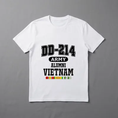 Army Veteran Military Discharge T-Shirt – DD-214 ARMY ALUMNI VIETNAM with military service ribbons – Classic T-Shirt in Black
