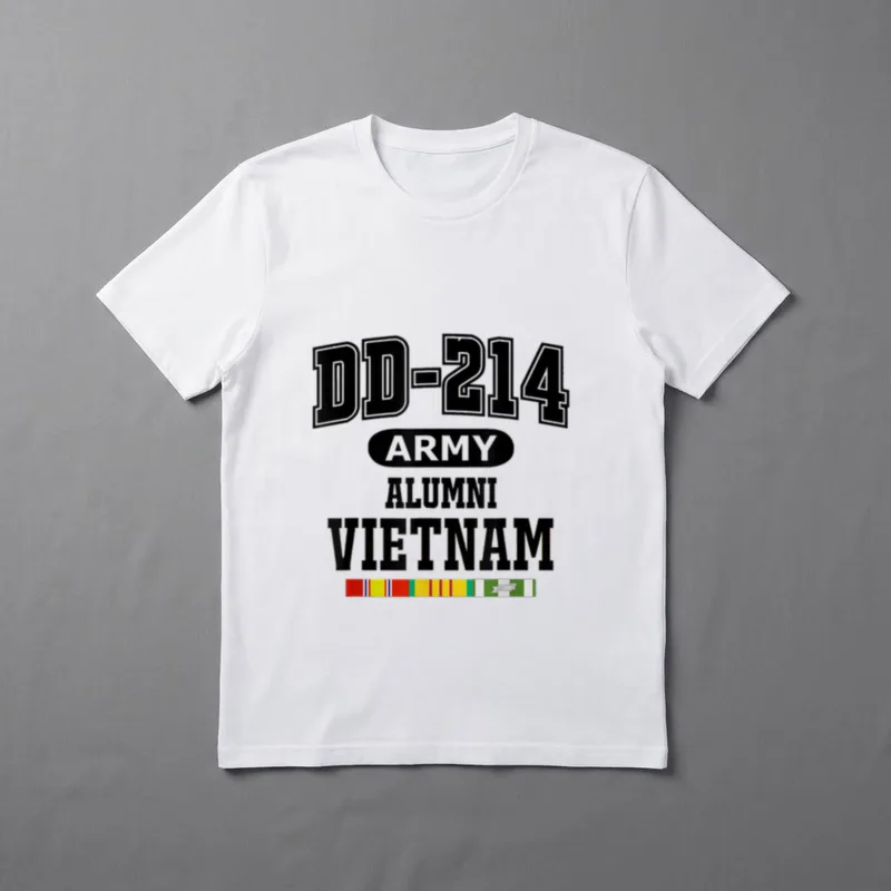 Army Veteran Military Discharge T-Shirt – DD-214 ARMY ALUMNI VIETNAM with military service ribbons – Classic T-Shirt in Black