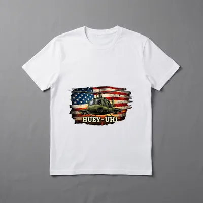 UH1 Army Helicopter Veteran T-Shirt – Huey-UH1 helicopter on American flag with distressed edges – Classic T-Shirt in Black