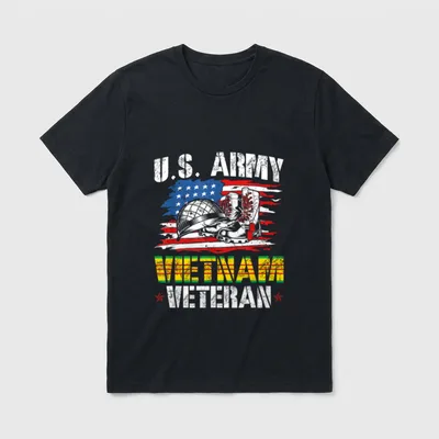 Vietnam Veteran US Army T-Shirt – U.S. Army and Vietnam Veteran text with boots and flag – Classic T-Shirt in Black
