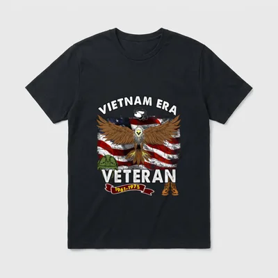 Vietnam Era Veteran T-Shirt – Text reading VIETNAM ERA VETERAN 1961-1975 with eagle – Classic T-Shirt in Black