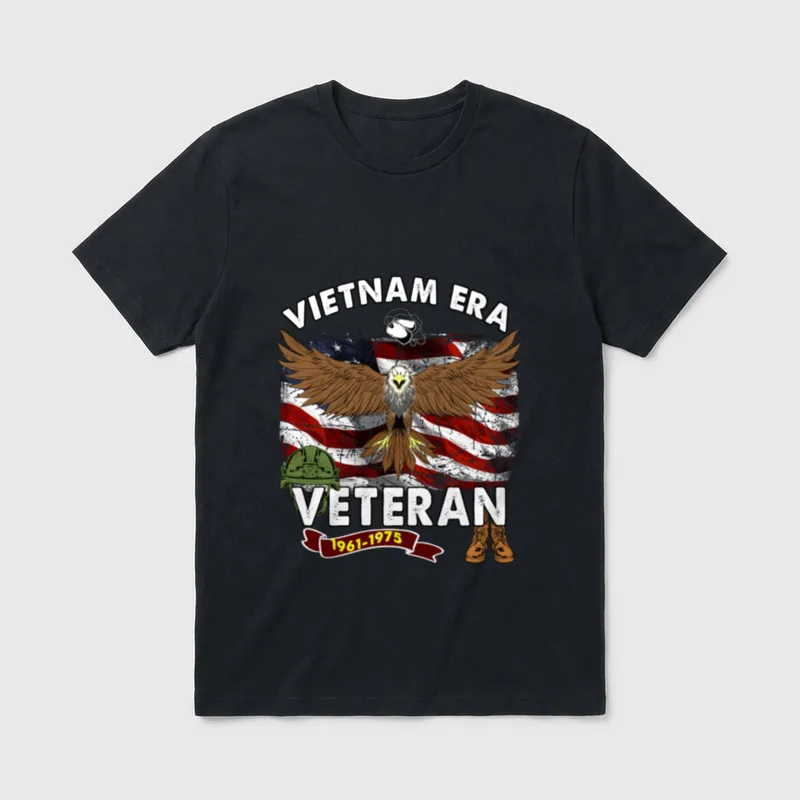 Vietnam Era Veteran T-Shirt – Text reading VIETNAM ERA VETERAN 1961-1975 with eagle – Classic T-Shirt in Black
