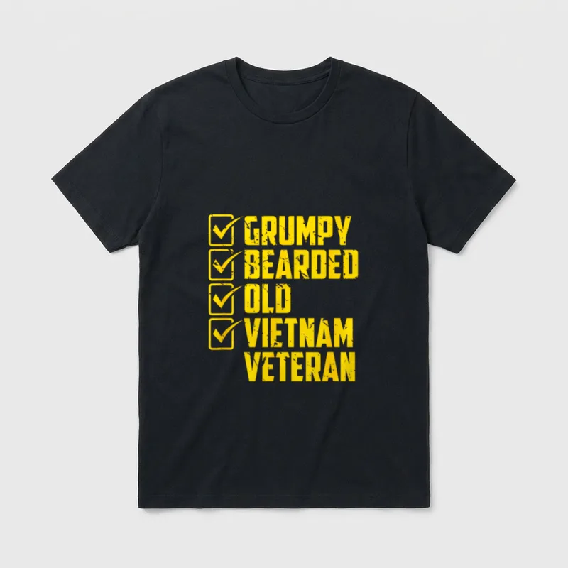 Funny Grumpy Bearded Old Vietnam Veteran T-Shirt – Classic T-Shirt in Black