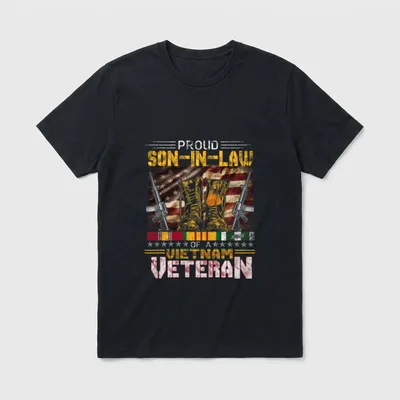 Vietnam Vet Veteran T-Shirt – Proud Son-In-Law Vietnam Veteran graphic with boots and rifles – Classic T-Shirt in Black