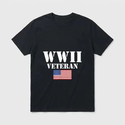 WWII Veteran Patriot T-Shirt – WWII VETERAN text with American flag below – Classic T-Shirt in Black