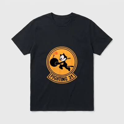 VFA-31 Tomcatters Squadron T-Shirt – FIGHTING 31 squadron patch with cartoon cat holding bomb – Classic T-Shirt in Black