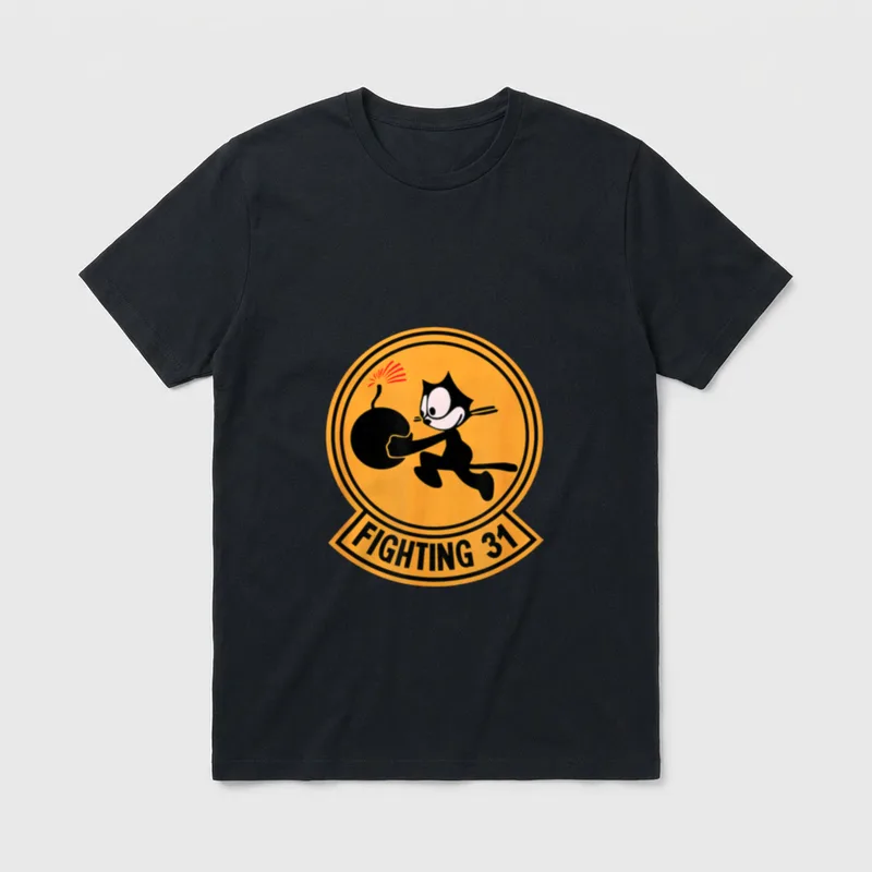 VFA-31 Tomcatters Squadron T-Shirt – FIGHTING 31 squadron patch with cartoon cat holding bomb – Classic T-Shirt in Black