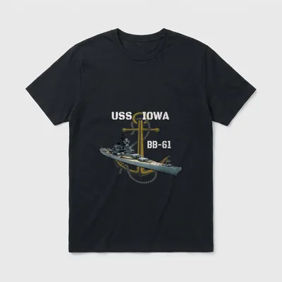 USS Iowa Battleship T-Shirt – USS IOWA and BB-61 text with battleship illustration – Classic T-Shirt in Black