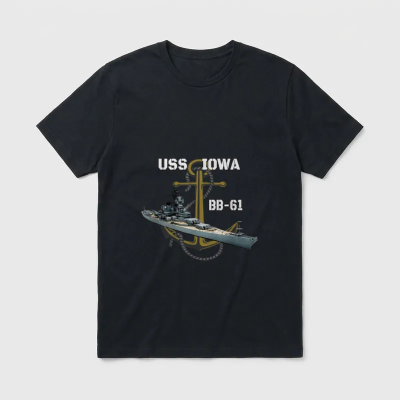 USS Iowa Battleship T-Shirt – USS IOWA and BB-61 text with battleship illustration – Classic T-Shirt in Black