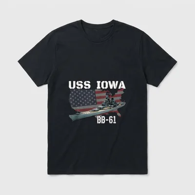 USS Iowa Battleship Veteran T-Shirt – USS Iowa BB-61 text with battleship image over US map – Classic T-Shirt in Black