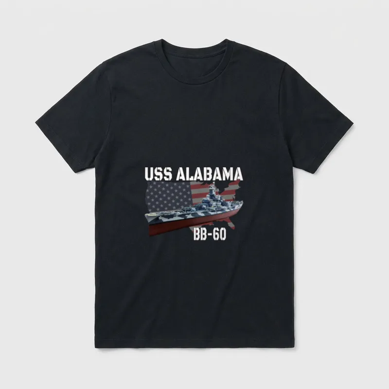 USS Alabama Battleship T-Shirt – USS ALABAMA and BB-60 printed on shirt with warship image – Classic T-Shirt in Black